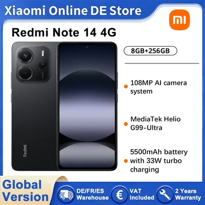 Global Version Redmi Note 14 4G smartphone 6.67‘’ AMOLED Screen 5500mAh Battery MediaTek Helio G99-Ultra NFC 108MP Camera IP54 Local+ Mobile