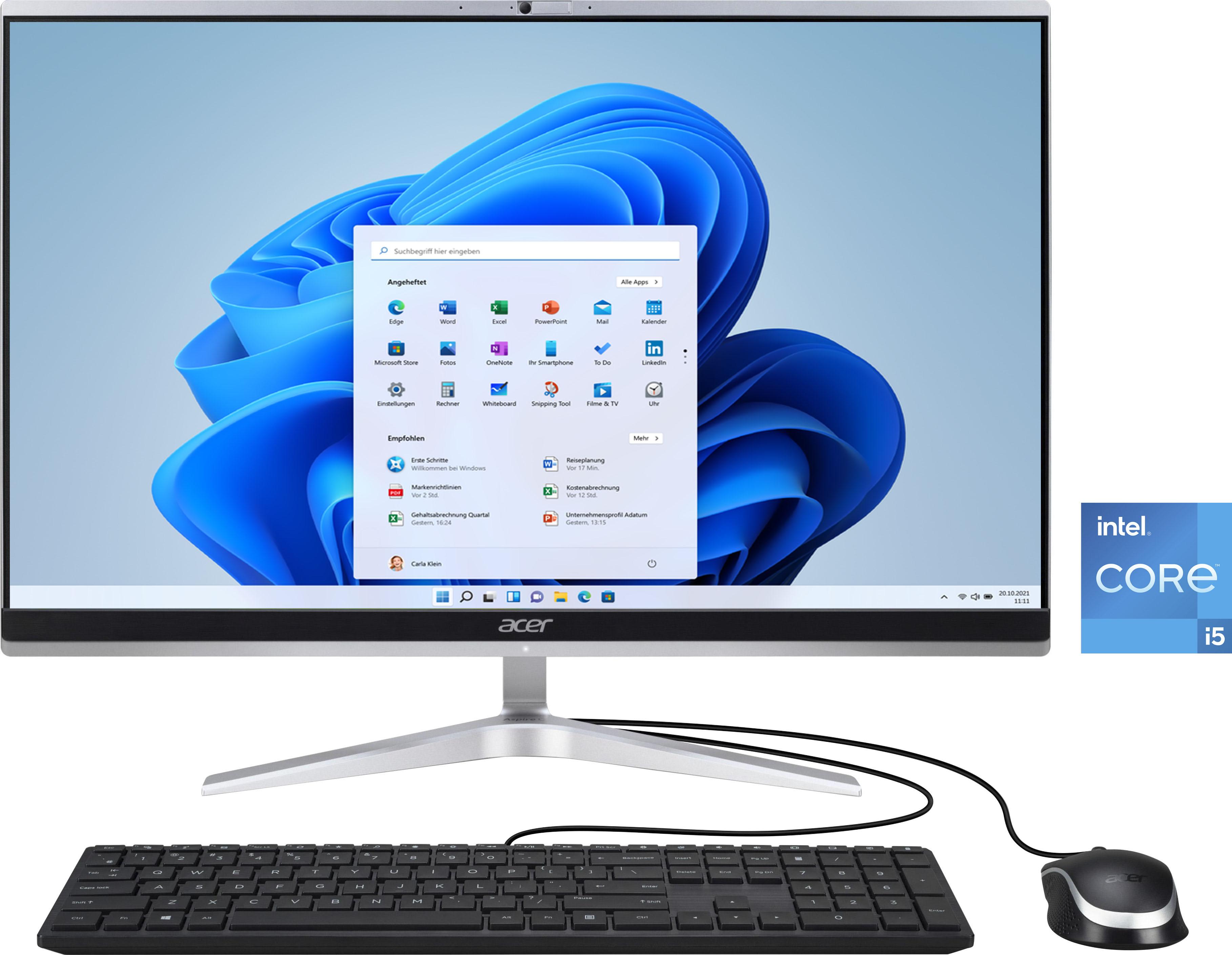 ACER All-in-One PC "Aspire C24-1650", silber (silberfarben), Microsoft Windows 11 Home (64 Bit), 8 GB RAM 512 GB SSD, Desktop-PCs