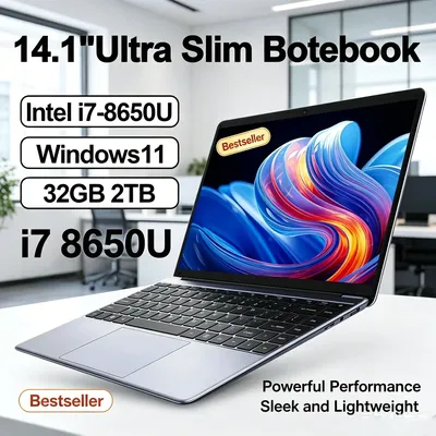 HOT 14,1 Zoll Ultra Slim Laptop 32GB RAM 2TB SSD Windows 11 Intel Core i7 8650U Gaming PC Gamer Office Notebook 1080P