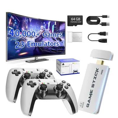 M15 4K TV-Spiele-Stick 64GB mit 30.000+ integrierten Retro-Spielen und kabellosen Gamepads, unterstützt 20+ Emulatoren für HD-TV-Gaming