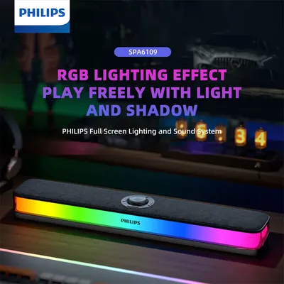 Philips SPA6109 Gaming-Desktop-Soundbar, RGB-Rauschunterdrückungslautsprecher mit Vollbild und Mikrofon, kabelgebundenes BT 5.3-Computer-Soundsystem