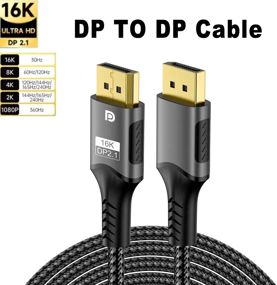 lmcnzz 16K DP 2.1 8K@120Hz 4K@240Hz 80Gbps HDR Video Audio Displayport Kabel Display Port für Laptop TV Xbox Projektor Gaming Monitor
