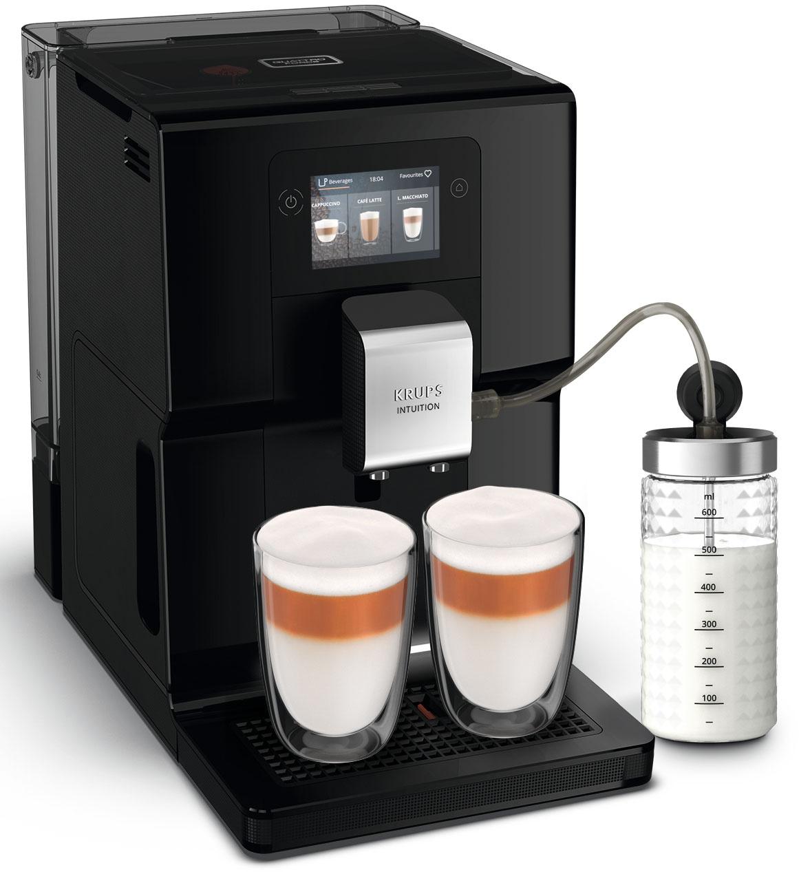KRUPS Kaffeevollautomat "EA8738 Intuition Preference", schwarz, B:28,7cm H:47,6cm T:38,1cm, Kaffeevollautomaten, inkl. Milchbehälter, intuitives Lichtsystem, 11 Getränke, OTC-System, Kaffeevollautomat, Topseller