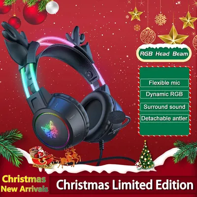 Onikuma Gaming Headset für 2024 neues Weihnachts geschenk mit Halter abnehmbare Geweih RGB Licht Kopfhörer Geräusch unterdrückung mit Mikrofon