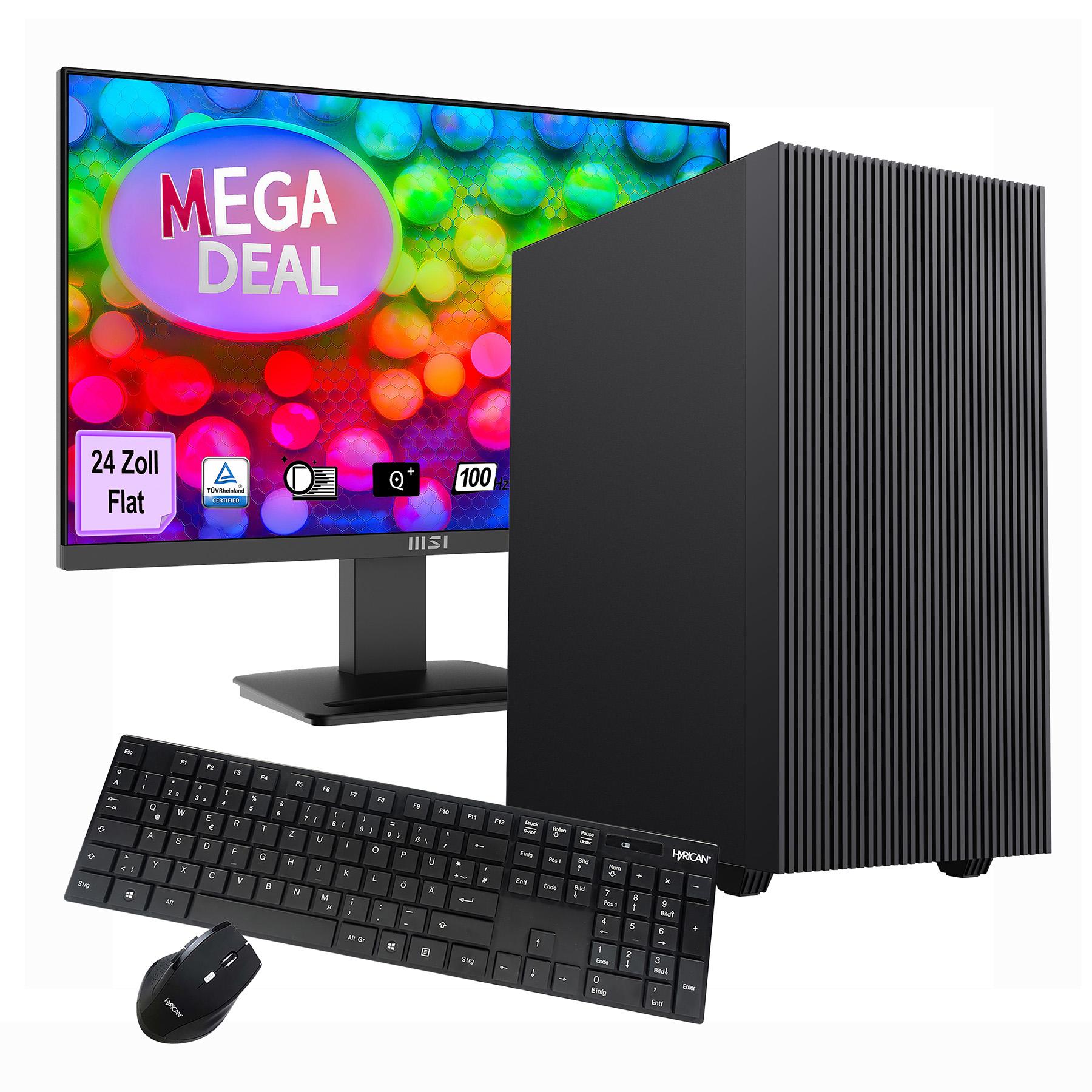 GAMEMAX PC-Komplettsystem "MegaDeal Multimedia-PC 2720 AMD Ryzen 5 5600GT 16GB 480GB SSD", Energieeffizienz: E (A-G), schwarz, Microsoft Windows 11 Home (64 Bit), 16 GB RAM 480 GB SSD, Computer_Komplettsysteme, Windows 11 + MSI PRO MP2412DE Monitor 60cm (24")