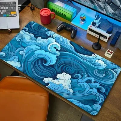Mousepad Beautiful Nature Rubber Schreibtischunterlage Matte Gamer Mousepad Ästhetische Schreibtischunterlage Kunst Japanische Great Waves Gaming Mauspad Blau