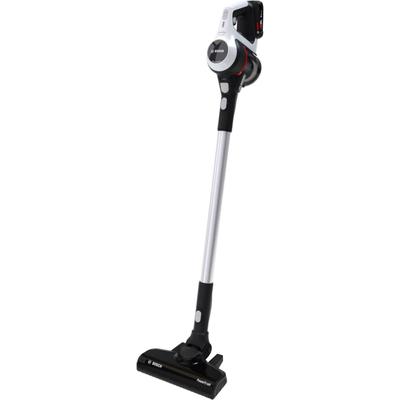 BOSCH Akku-Stielstaubsauger "Unlimited 6 BCS611AM, made in Germany, 10 Jahre Motorgarantie, leicht", schwarz-weiß (weiß, schwarz), B:20cm H:122cm T:26,5cm, Akkusauger, Akku wechselbar, alle Bodenarten, hohe Saugkraft, lange Laufzeit, weiß