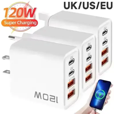 4 Port USB C PD Ladegerät 120 W Schnelle Ladegerät Wand Adapter Typ C Quick Charge 3,0 USB Ladegerät für iPhone Samsung Xiaomi Handys Stecker