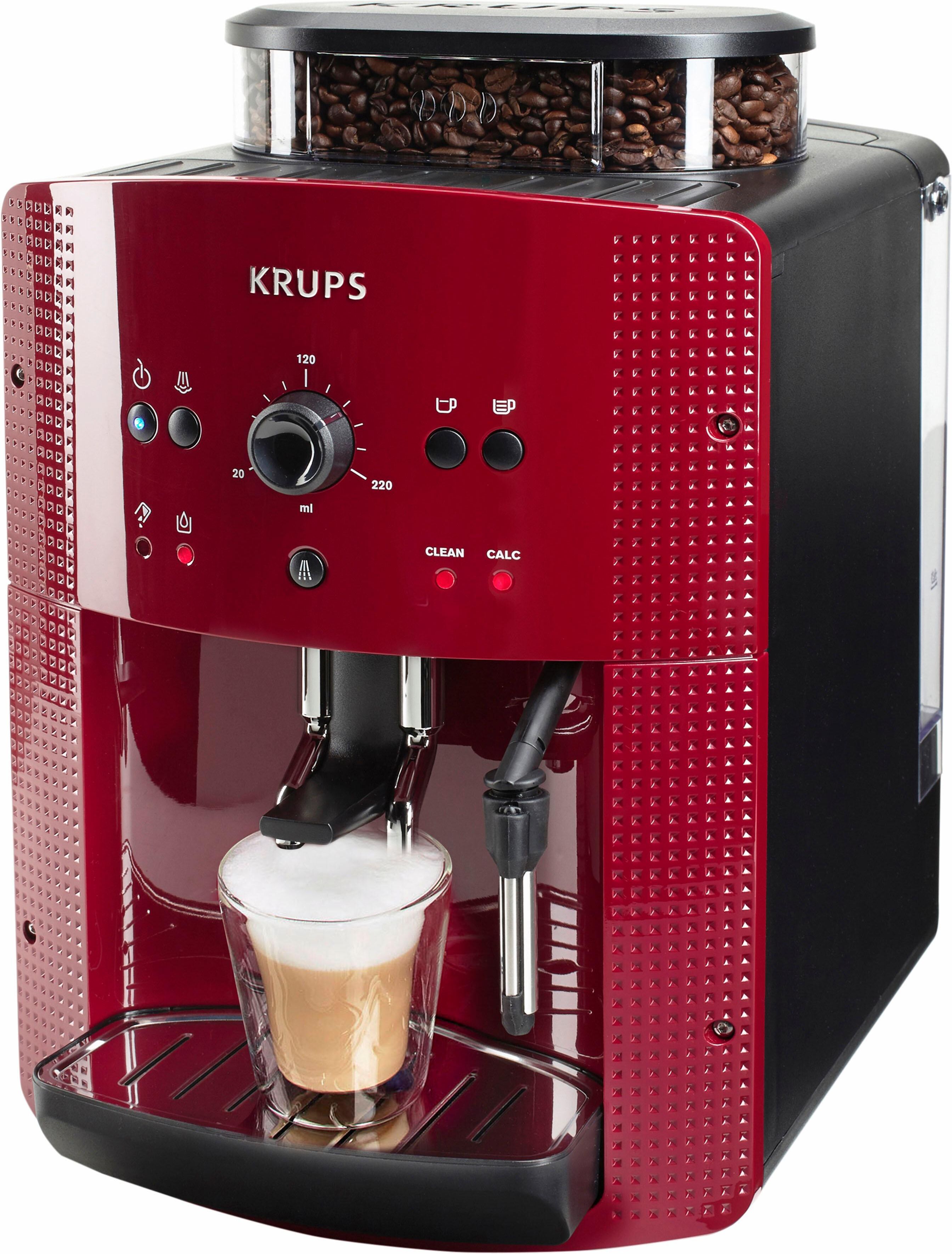 KRUPS Kaffeevollautomat "EA8107 Arabica", rot (bordeaux), B:28,7cm H:48,3cm T:38,1cm, Kaffeevollautomaten, 2-Tassen-Funktion, manueller Dampfdüse, 2 voreingestelle Kaffeestärken, Kaffeevollautomat, Topseller