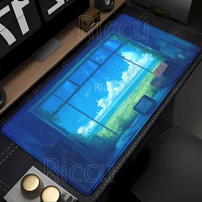 Window Grassland Landscape Mousepad Game Office Accessorie Mauspad Gaming Tastatur PC 900x400mm HD-Druck Overlock Schreibtischunterlage
