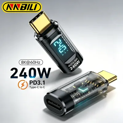 NNBILI 240W Adapter 5A USB4 80Gbps Digitalanzeige Typ-C zu Typ-C OTG 8K@60Hz Videoübertragung für iPhone Samsung Tablet Laptop