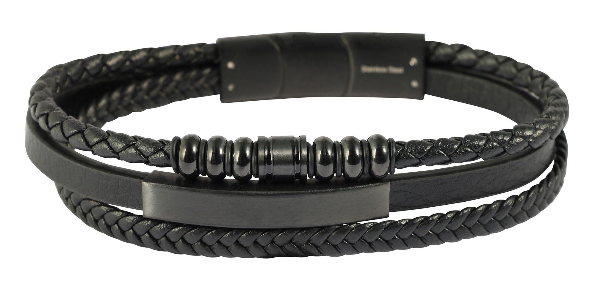 Armband ADELIA´S "Herren Armband – Lederarmband aus Leder 19 cm", schwarz, Armbänder, Herren, 19cm, Leder, Armband, Ideal als Geschenk – dezent und elegant